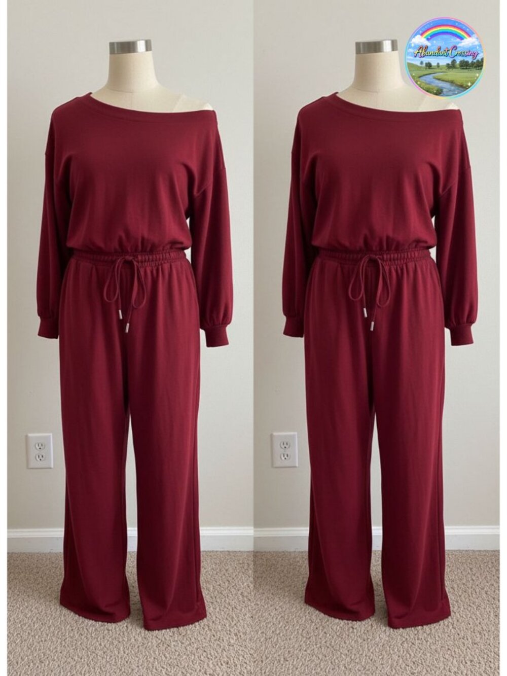 Off Shoulder Long Sleeve Wide Leg Jumpsuit with Pockets Loose Fit